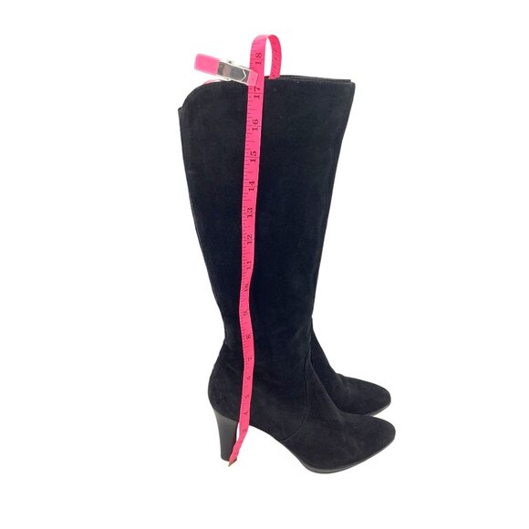 Aquatalia Black Suede Knee-High Boots 3-Inch Heels & Studded Back Detail Size 6 - Picture 6 of 7